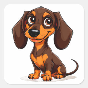 Sticker Carré Dessin de teckel chiot mignon