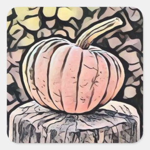 Sticker Carré Dessin des couleurs d'automne des citrouilles vint
