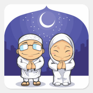 Sticker Carré Dessin d'une femme musulmane saluant le Ramadan