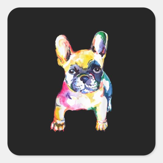 Sticker Carré Dessin Français Bulldog original aquarelle (Devant)