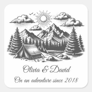 Sticker Carré Dessin paysage vintage pour mariage