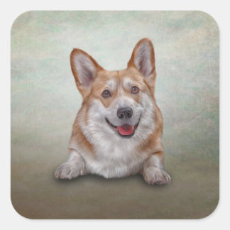 Sticker Carré Dessin race de chien Corgi gallois