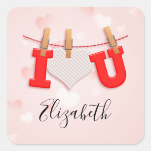 Sticker Carré Dessin vintage I Heart You et calligraphie de text