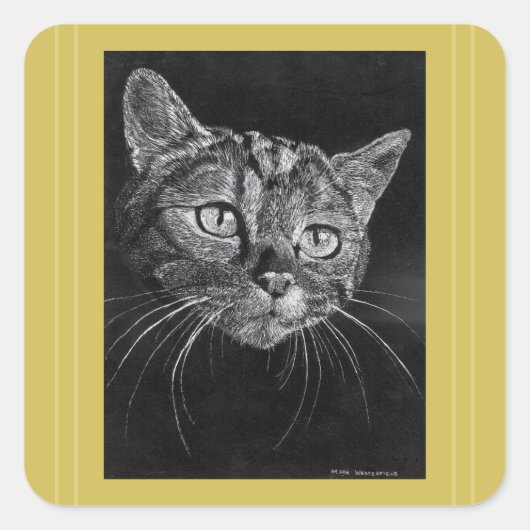 Sticker Carré Dessin Visage De Chat Par Mark Edward Westerfield (Devant)