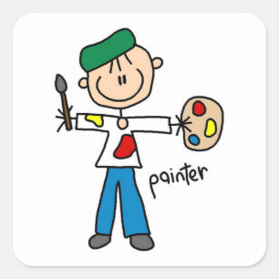 Sticker Carré Dessinateur Bonhomme Allumette