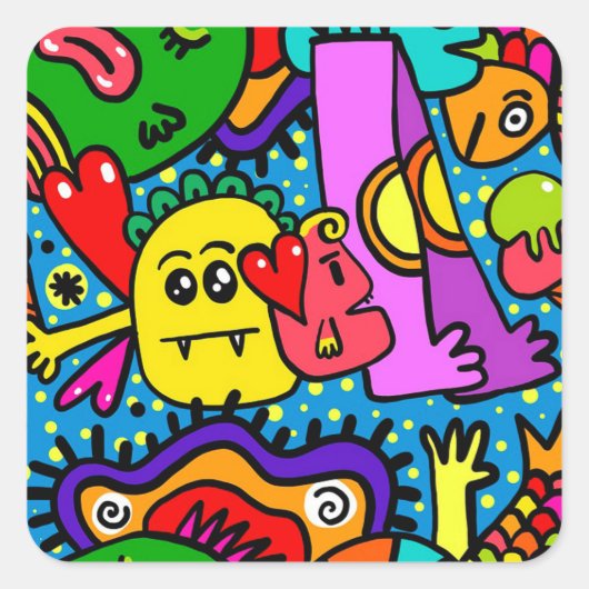 Sticker Carré Dessins animés (Devant)
