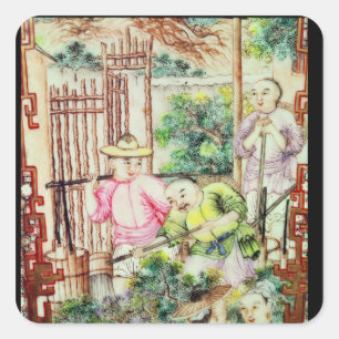 Sticker Carré Détail d'un vase avec les hommes arrosant des