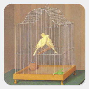 Sticker Carré Deux Canaries en cage (par Antonio Donghi)