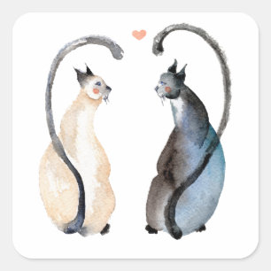 Sticker Carré Deux chats amoureux