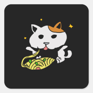 Sticker Carré Deux chats mignons mangeant Spaghetti Vincent Van