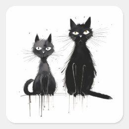 Sticker Carré Deux Chats Noirs