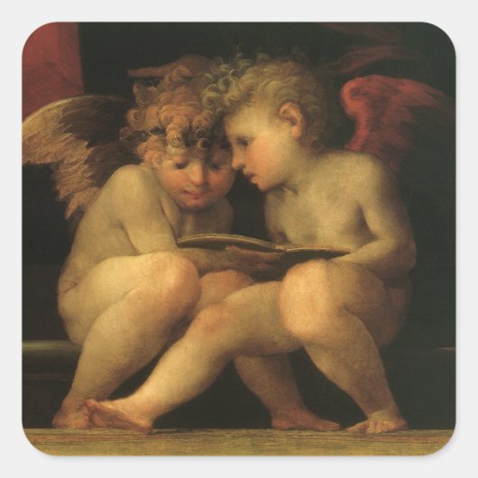 Sticker Carré Deux Cherubs Lecture par Rosso Fiorentino, Angels (Devant)