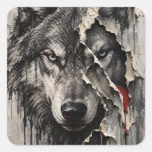 Sticker Carré Deux Faces du Même Loup