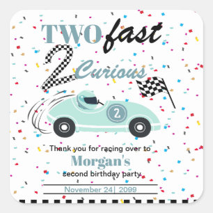 Sticker Carré Deux Fast 2Curieux Blue Sports Car Deuxième Annive