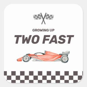 Sticker Carré Deux Fast Race Car 2nd Boy's Birthday