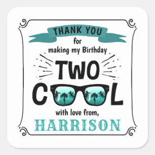 Sticker Carré Deux garçons Cool 2e fête d'anniversaire Favoriser