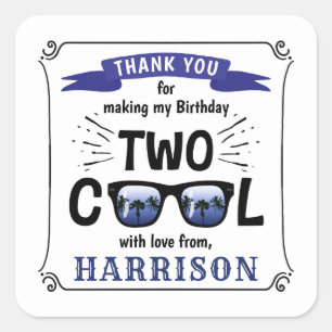 Sticker Carré Deux garçons Cool 2e fête d'anniversaire Favoriser