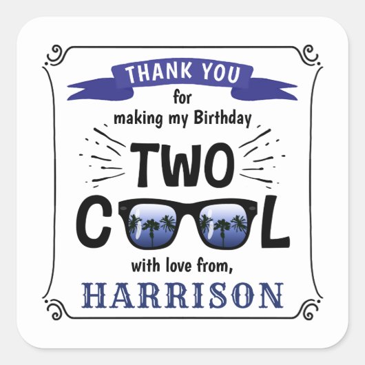 Sticker Carré Deux garçons Cool 2e fête d'anniversaire Favoriser (Devant)