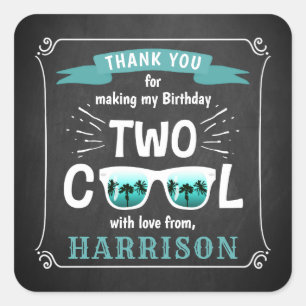 Sticker Carré Deux garçons Cool Chalkboard 2e fête d'anniversair