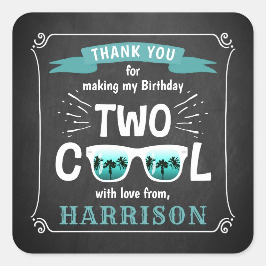 Sticker Carré Deux garçons Cool Chalkboard 2e fête d'anniversair (Devant)