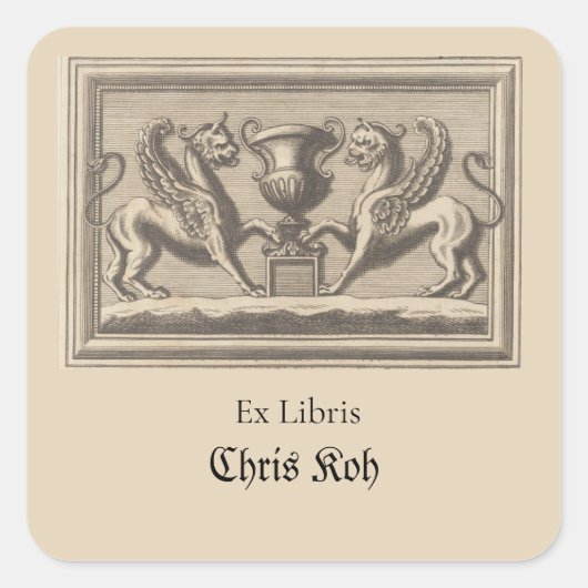 Sticker Carré Deux Griffins et un Trophée modifiables (Devant)