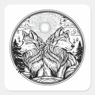 Sticker Carré Deux loups
