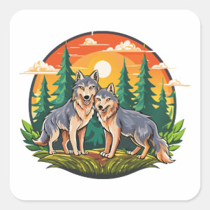 Sticker Carré Deux loups