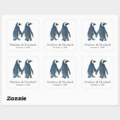 Sticker Carré Deux mignons pingouins | Mariage romantique (Feuille)