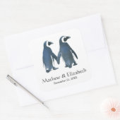 Sticker Carré Deux mignons pingouins | Mariage romantique (Enveloppe)