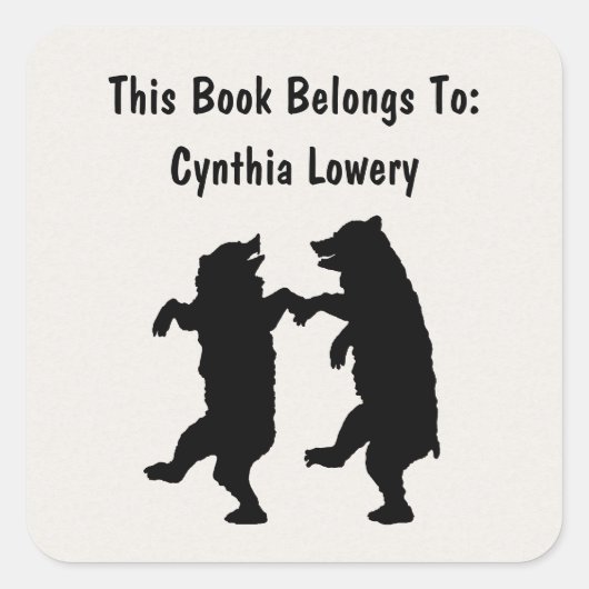 Sticker Carré Deux Ours Noirs Silhouette Fun Dansant Ensemble (Devant)