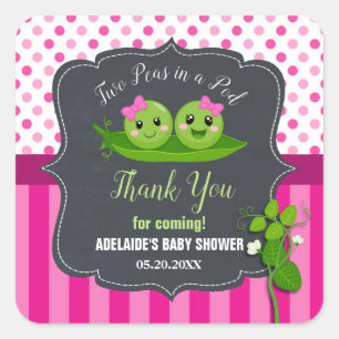 Sticker Carré Deux petits pois dans une cosse Jumeaux Filles jum