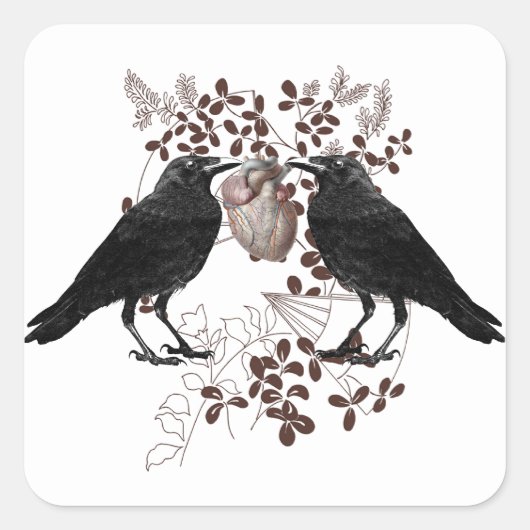 Sticker Carré Deux Ravens Et Coeur (Devant)