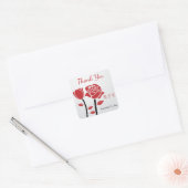 Sticker Carré Deux roses rouges Merci Mariage (Enveloppe)