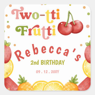 Sticker Carré Deux tti Frutti Fruity Fun Fun Deuxième Anniversai
