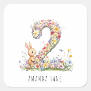 Sticker Carré Deuxième anniversaire Bunny Floral