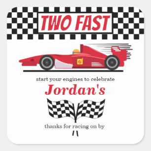 Sticker Carré Deuxième Anniversaire Red Race Car Deux Rapides