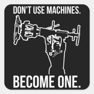 Sticker Carré Devenez Une Machine - Drôle Cartoon Strongman Lift