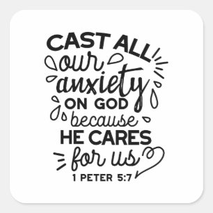 Sticker Carré Déversez toute votre anxiété – 1 Pierre 5:7 Verset