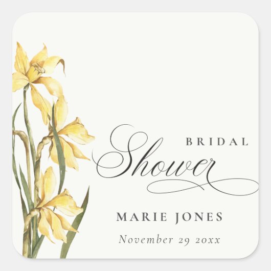 Sticker Carré Déversoir de mariage floral aquarelle narcisse jau (Devant)