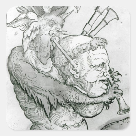 Sticker Carré Devil Playing Man's Head as a Saxophone, 1144 (Devant)