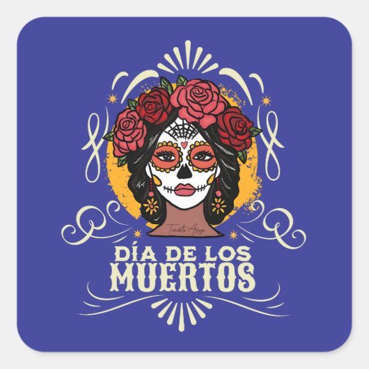Sticker Carré Día de los Muertos Catrina con Rosas (Devant)