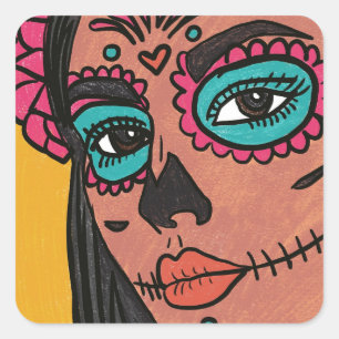 Sticker Carré Dia de los Muertos Culture mexicaine Main tirée