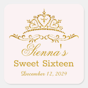 Sticker Carré Diadème de parties scintillantes d'or en partie d