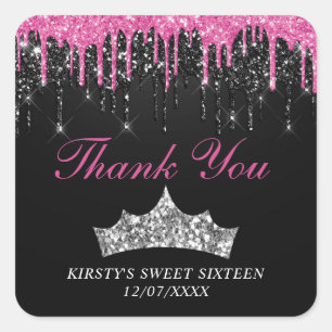 Sticker Carré Diadème Paillettes Qui Coulent Rose Chic Douce 16