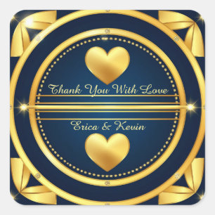 Sticker Carré 💍 Diamant Cœur Or Navy Mariage Favor 💍
