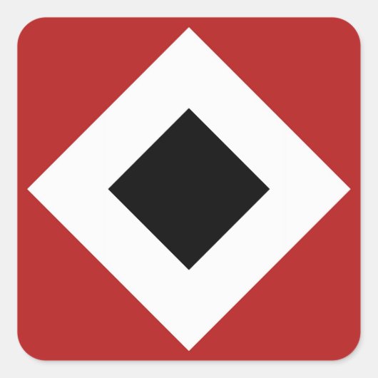 Sticker Carré Diamant noir, Bordure en blanc gras sur Rouge (Devant)