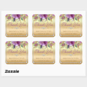 Sticker Carré Diamants de fleurs Mariage Merci or (Feuille)