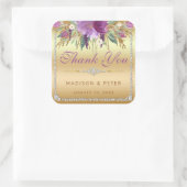 Sticker Carré Diamants de fleurs Mariage Merci or (Sac)
