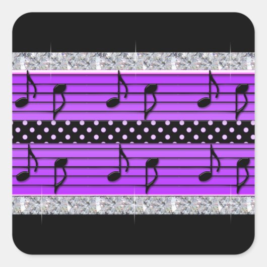 Sticker Carré Diamants et notes musicales de points Polka violet (Devant)