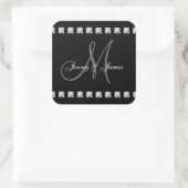 Sticker Carré Diamants noirs gris Noms de monogrammes Mariages (Sac)